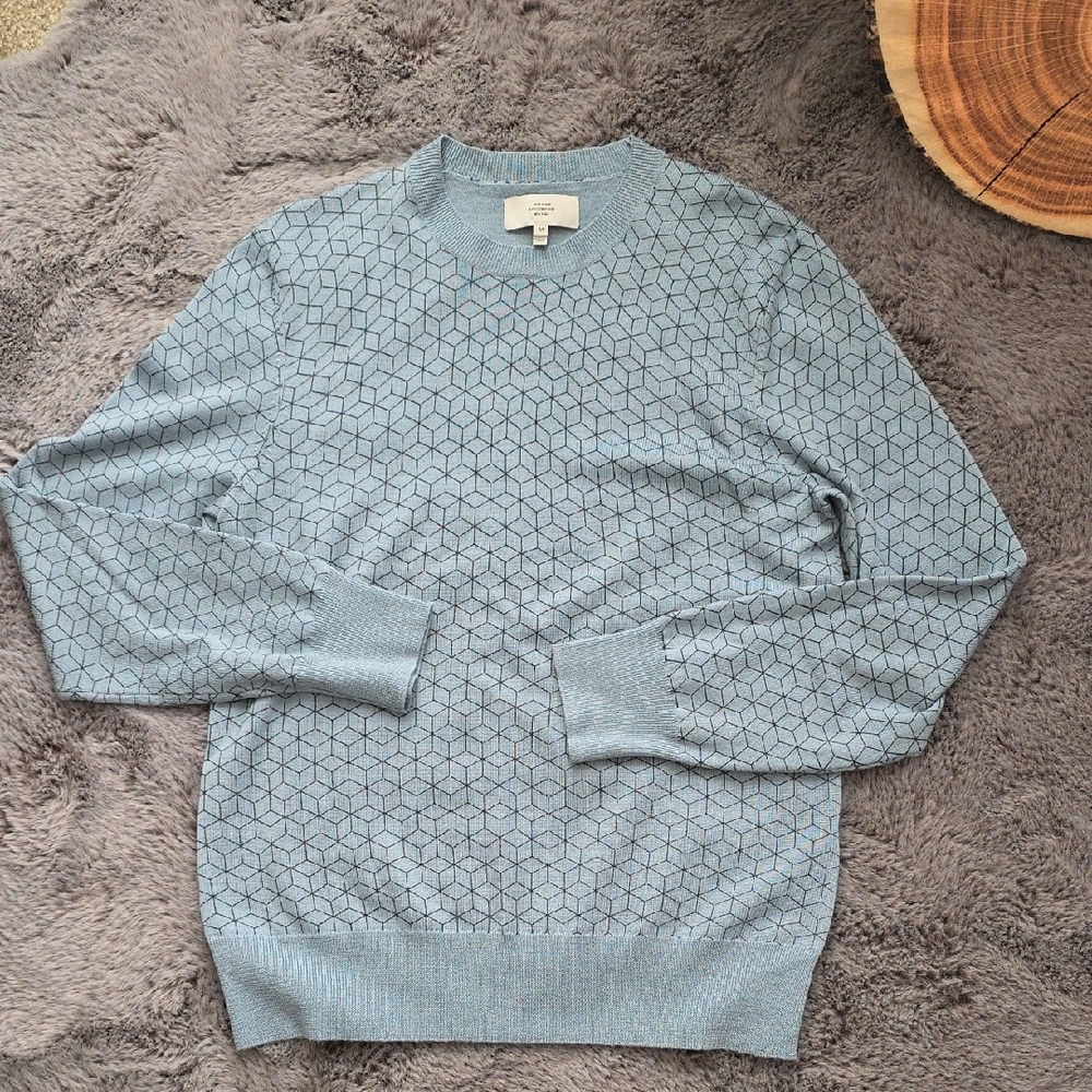 Jack Spade Light Blue geometric wool Patterned Crewneck Sweater unisex medium